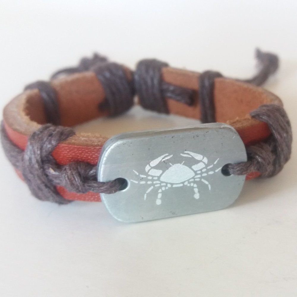 Cancer Cowhide Brown Leather Bracelet, Zodiac 🌸